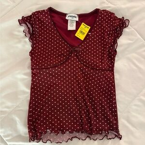 RSQ Burgundy Polka Dot Short Sleeve Top